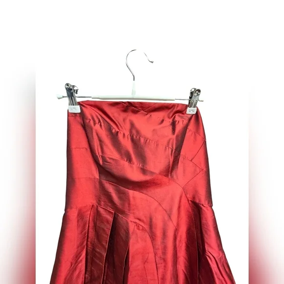 Suzi Chin for Maggy Boutique Red Strapless Silk Midi Dress Size 10 - Picture 9 of 10